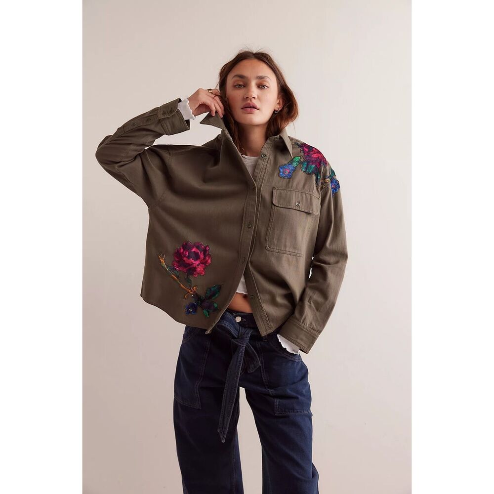 New Free People We The Free Velvet Roses Shirt sz Large